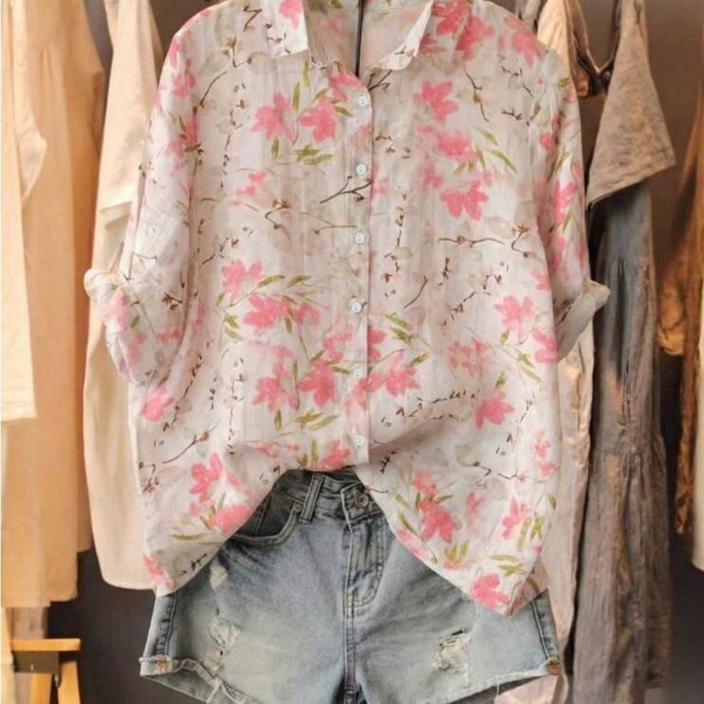 Floral Pink‎ and White Women's Top